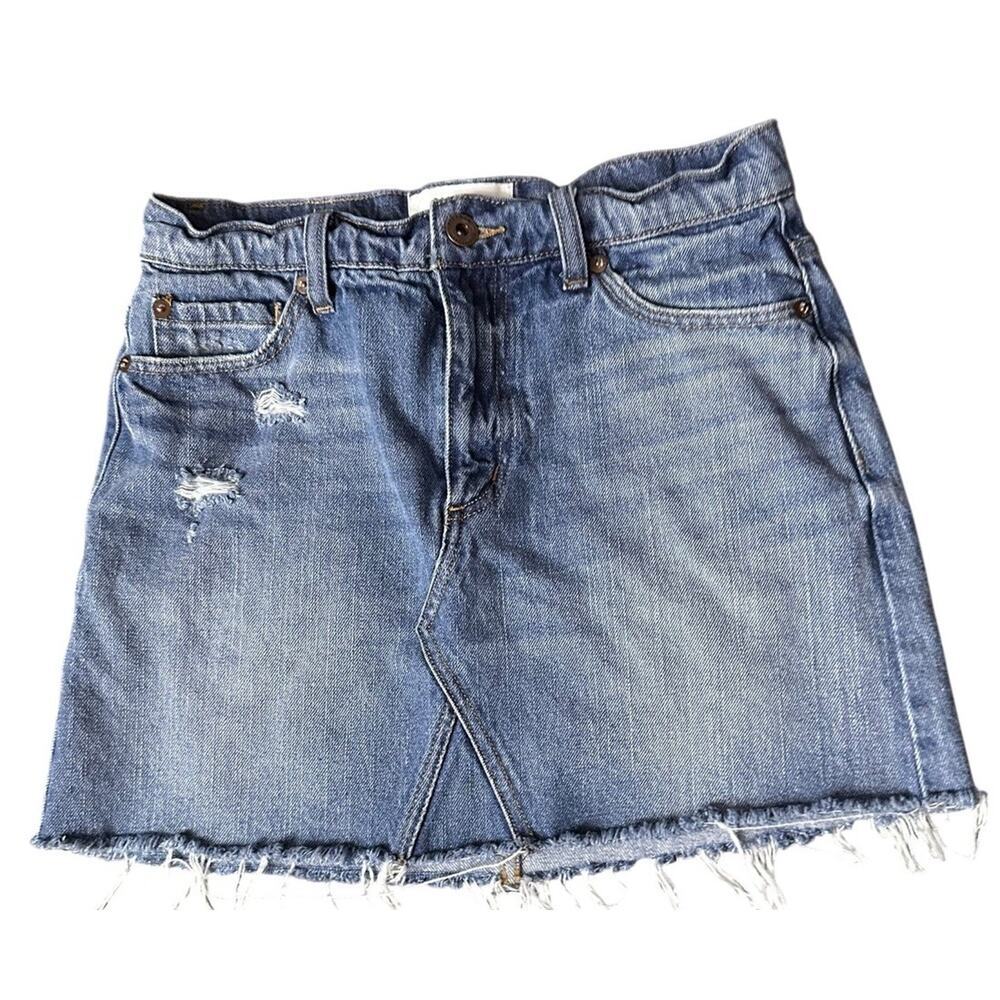 Pistola Distressed Denim Mini Skirt Sz 26 Raw Hem 100% Cotton Western Grunge EUC